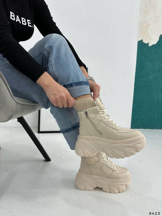 Кроссовки зимние на платформе черные и беж легусенькие