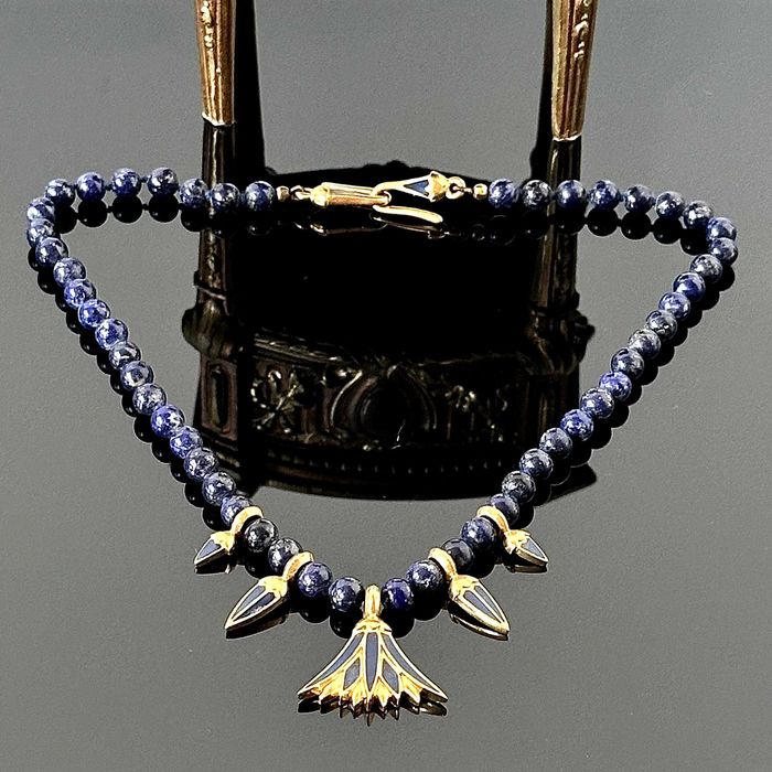 Naszyjnik z naturalnym Lapis Lazuli z Paryża, wykonany ok. 1990 roku