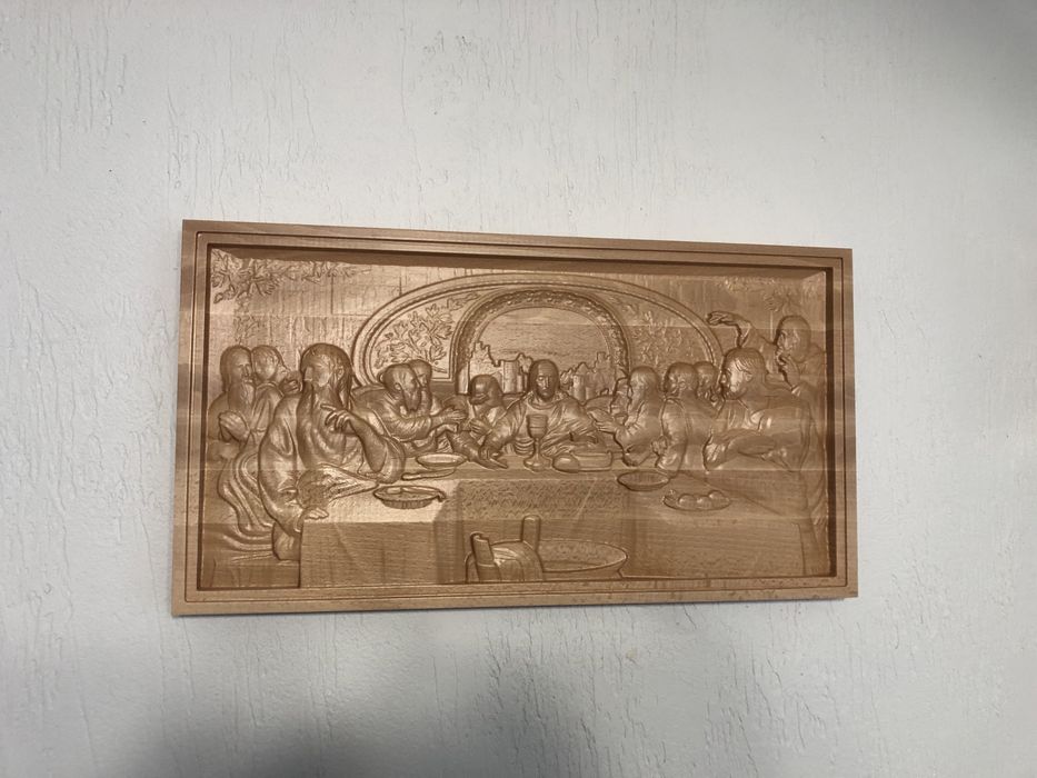 Płaskorzeźba, obraz 3d ostatnia wieczerza z drewna