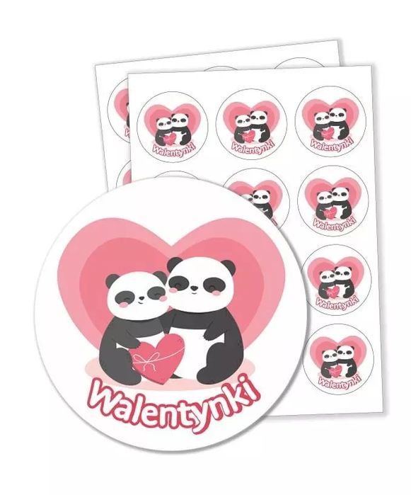 Naklejki walentynkowe - Pandy 60mm 24szt.. Nowy Produkt