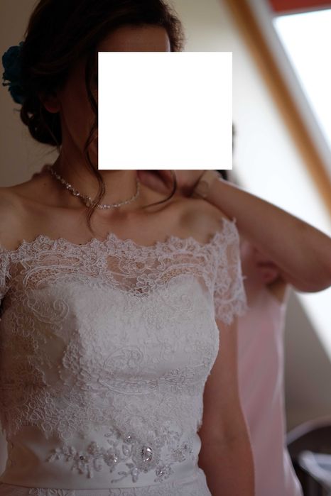 suknia ślubna, r.38, ecru, syrena koronka