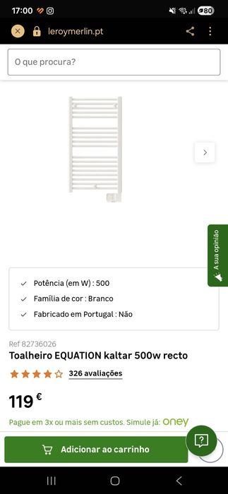Toalheiro EQUATION kaltar 500w recto