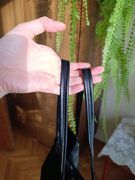 Czarna torba shopper torebka welurowa shopperka