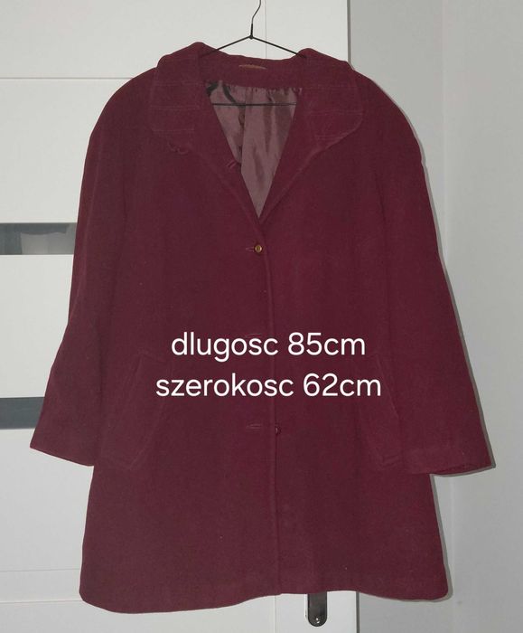 Płaszcz bordowy elegancki XL kaszmir bawełna wega fashion