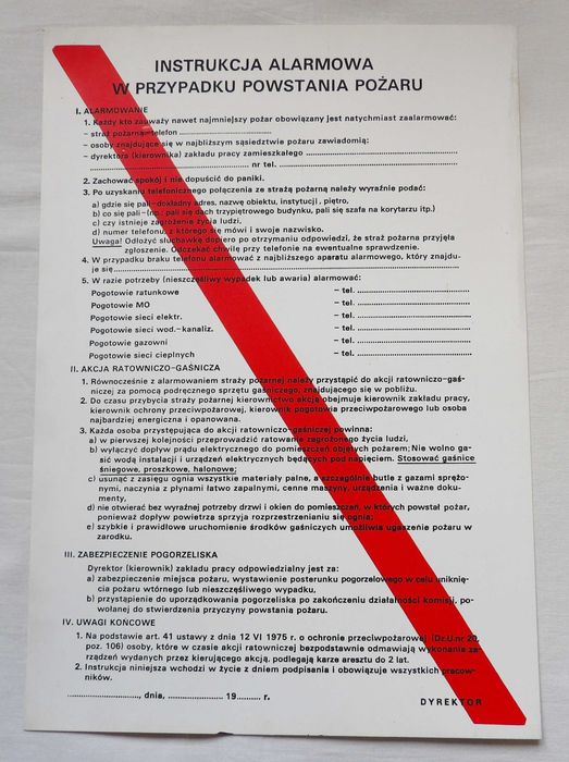 PRL tablica instrukcja alarmowa