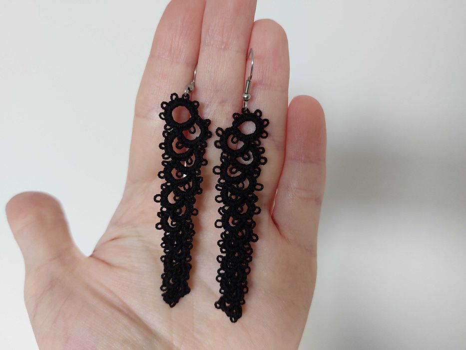 Kolczyki czarne koronkowe długie frywolitka