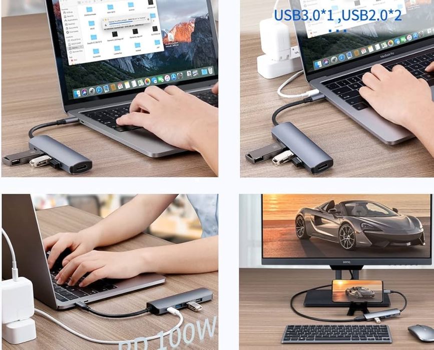 Adapter USB C 5 w 1, z wyjściem HDMI 4K