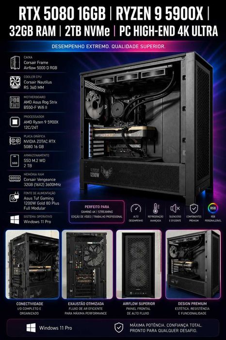 RTX 5080 16GB | Ryzen 9 5900X | 32GB RAM | 2TB NVMe | PC High-End 4K Ultra
