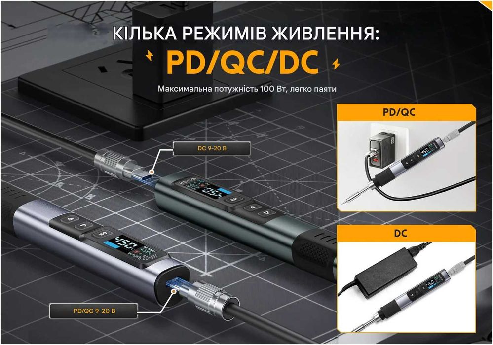 цифровий паяльник Fnirsi HS-02A + 6 жал + підставка + кабель + кейс