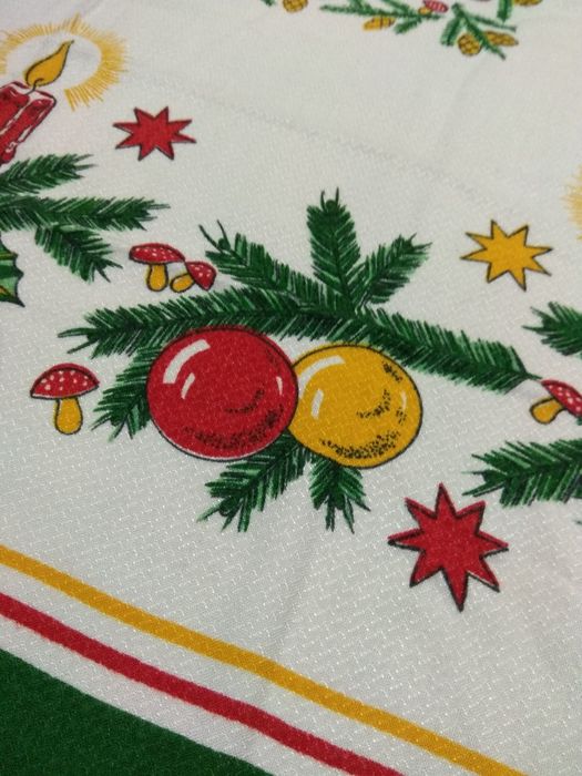 PRL Bawełniany obrus świąteczny