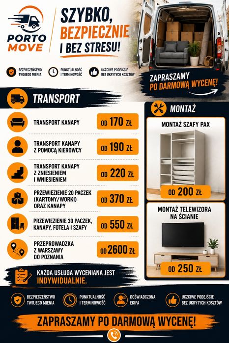 Transport - przeprowadzki - montaż mebli - utylizacja mebli