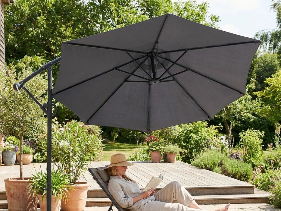 Parasol ogrodowy boczny wiszący 300 cm z korbą, szary NOWY