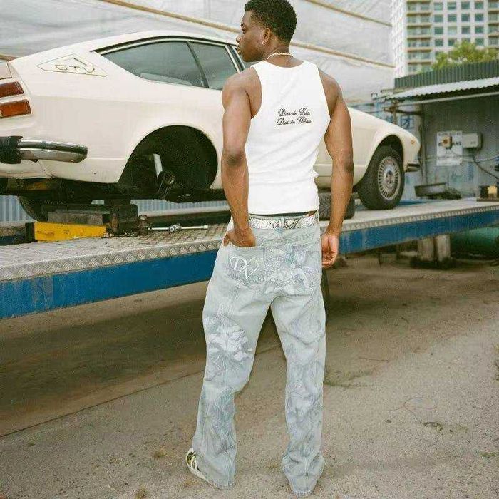 Джинси Y2K Angel Print | Джинсы ангелы широкие светлые | Baggy Angel Jeans | Широкі джинси з ангелами | Light Wide Leg Denim
