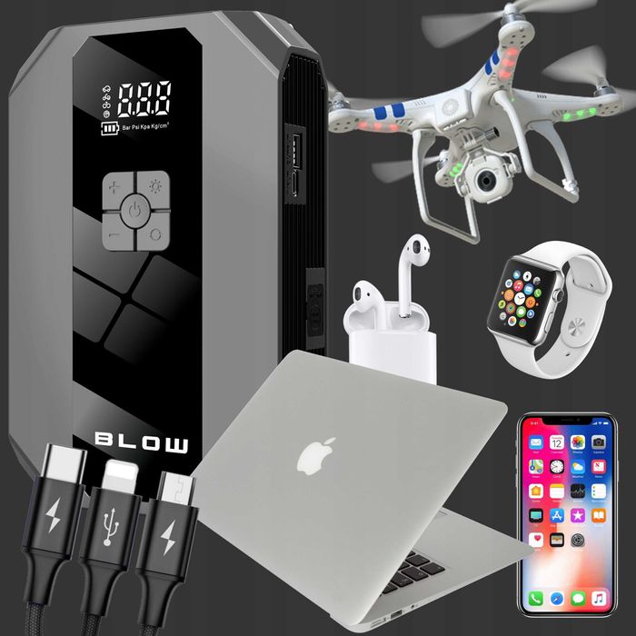 ZESTAW Powerbank Jump Starter booster 600A rozruch kompresor pompka