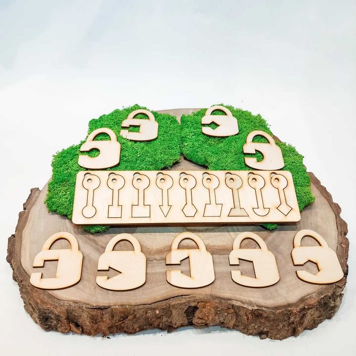 Układanka drewniana edukacyjna puzzle kluczyki kształty
