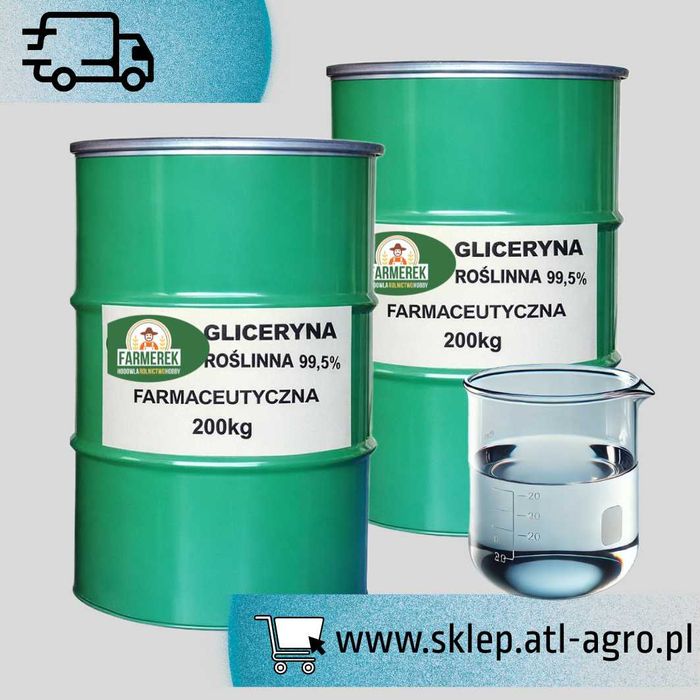 Gliceryna paszowa roślinna 99,5% czysta biała 200kg transport gratis