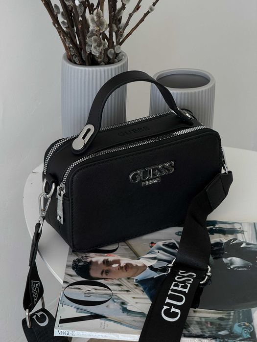 Женская сумка Guess через плече чорная, сумка Гесс белая