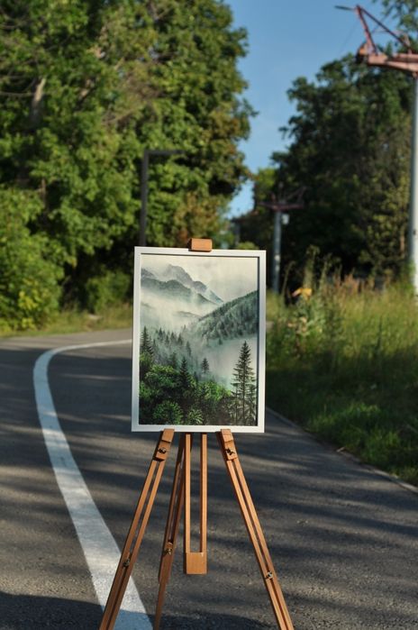 Акварельна картина "Ранковий ліс" живопис пейзаж А3 Лес