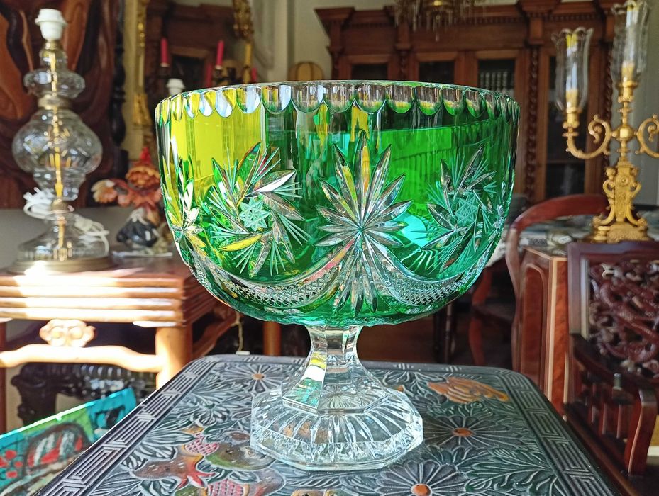 Fruteira Cristal Lapidado Verde