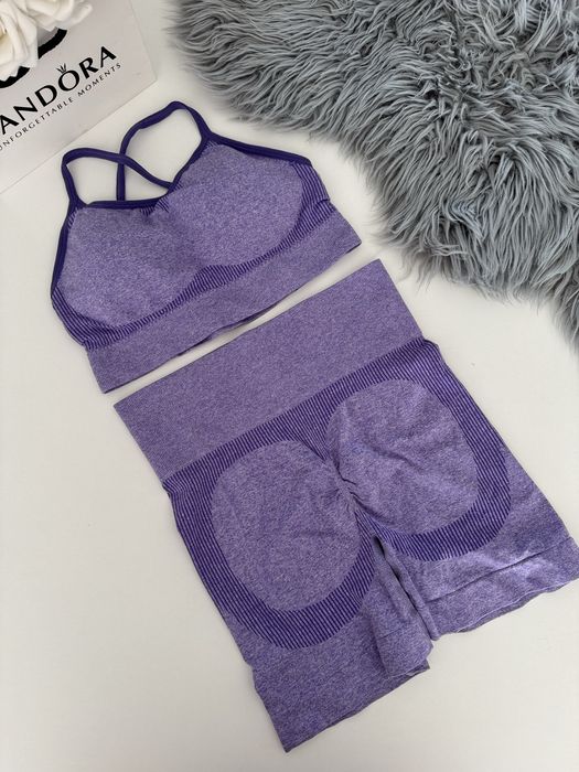 Zestaw, komplet sportowy push up, legginsy, top, biustonosz, M, 38