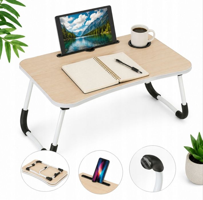 Stolik Skladany Pod Laptop Tablet Biurko Do Lozka Sniadaniowy Uchwyt Kubek