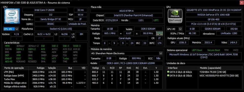 PC Gamer i7 2600k 3.8Ghz | 16Gb DDR3 | GTX 1060 6GB | SSD+HDD | ARGB