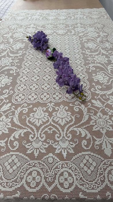 Toalha de mesa em renda de Filé + 12 guardanapos