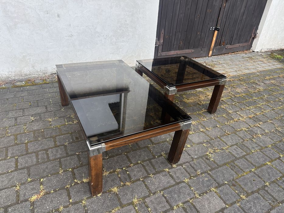 Para stolikow kawowych ze szklanym blatem w stylu Pierre Vandel
