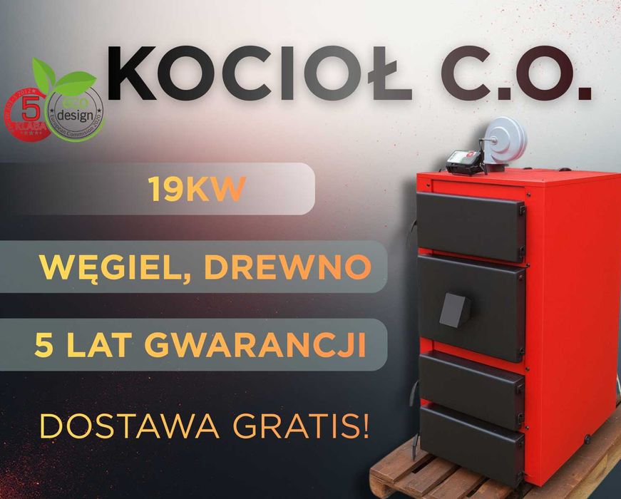 Kotły Kocioł 19kW na Drewno Węgiel - PRODUCENT Piec Zasypowy do 180m2
