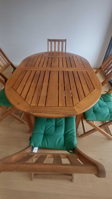 Mesa de jardim extensível + 6 cadeiras dobráveis