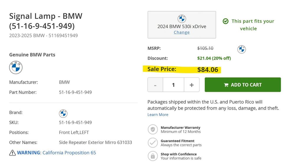 Накладка дзеркал BMW G60. Дзеркало BMW G60, поворотник 51 16 9 451 949