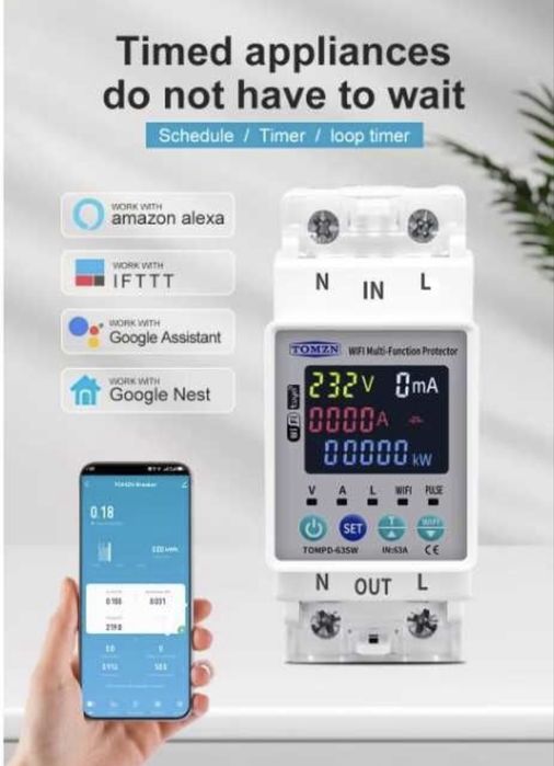 Розумне реле TOMZN TOMPD 63SW TUYA WiFi лічильник ватметр