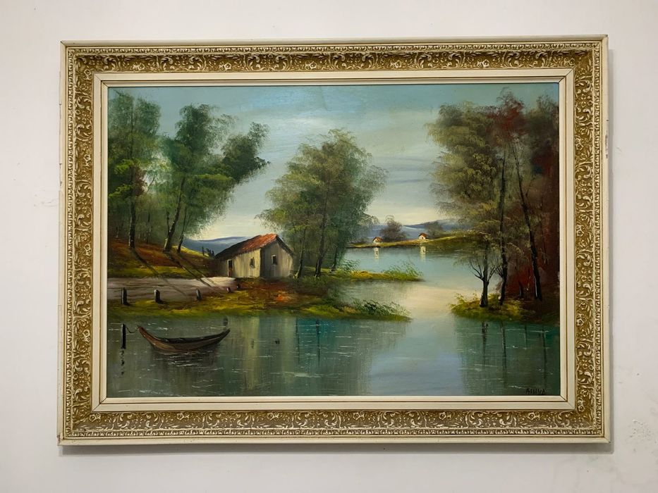Pintura a Óleo Vintage – Paisagem Bucólica (Original, 50 anos)