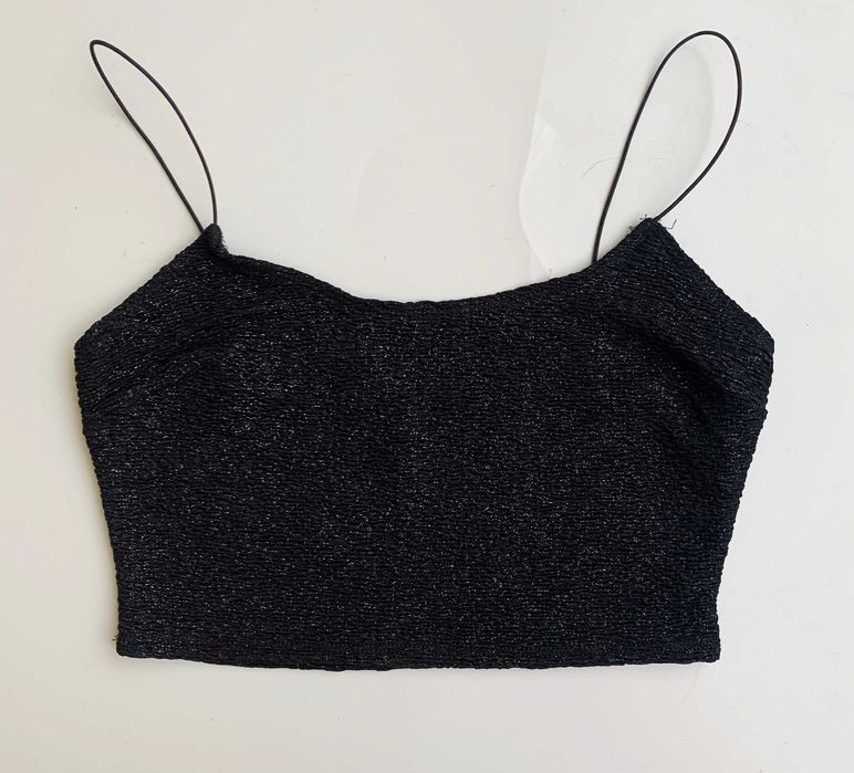 Top Czarny Srebrny NLY One S 36 Bluzka Srebrna Nitka