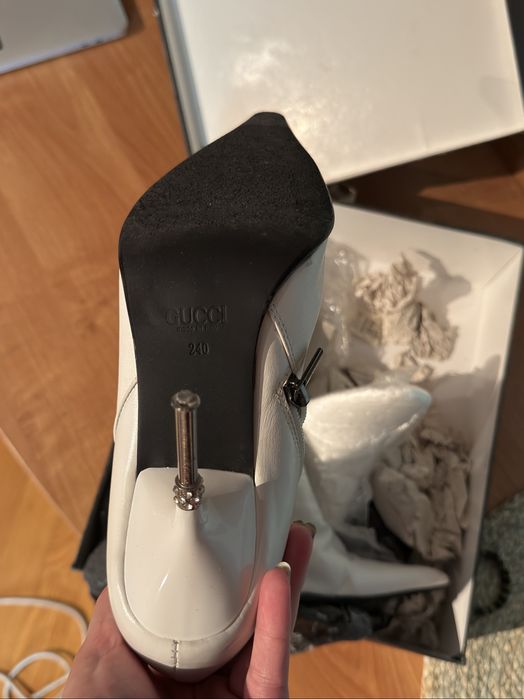 Gucci Leather Crystal Nail Heel Ankle Boots White | 38–39 EU | Original
