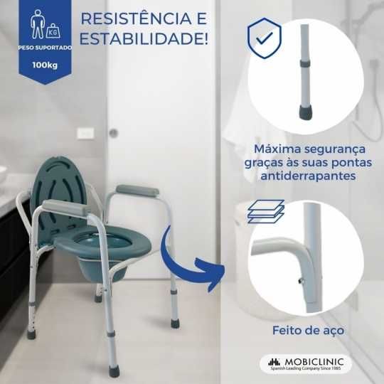 Cadeira WC Arroyo, tampa anti-derrapante, apoios de braços almofadados
