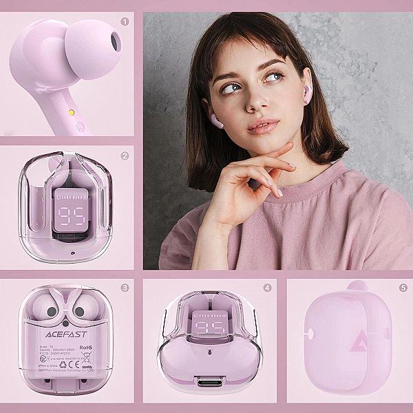 Acefast dokanałowe słuchawki bezprzewodowe TWS Bluetooth różowy (T6 pi