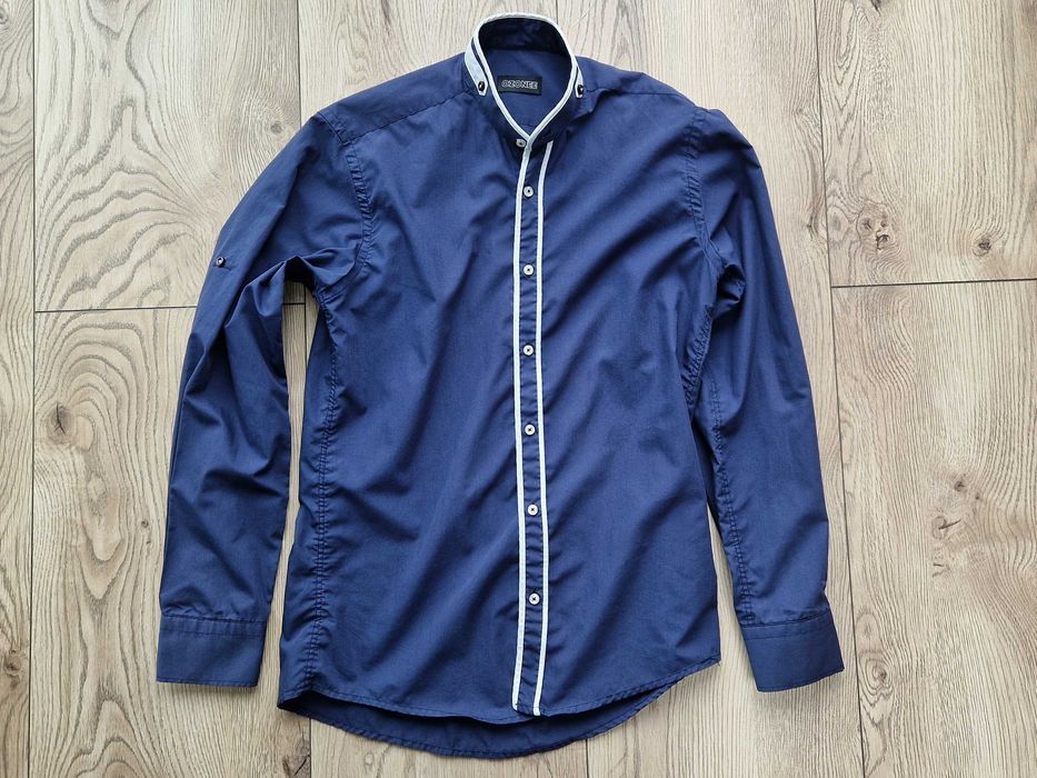 Koszula męska slim stójka granatowa elegancka OZONEE rozmiar 39/40