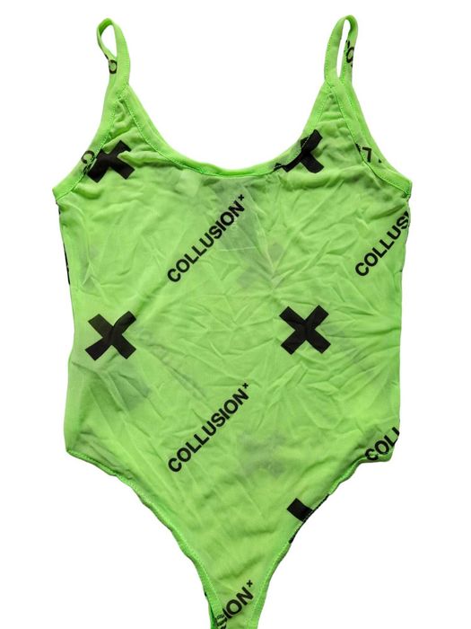 Zielone prześwitujące body 34,XS COLLUSION stringi bielizna damska