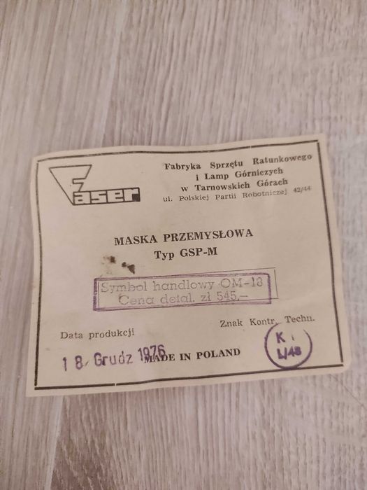 Maska Przeciwgazowa Faser GSP-M 1976