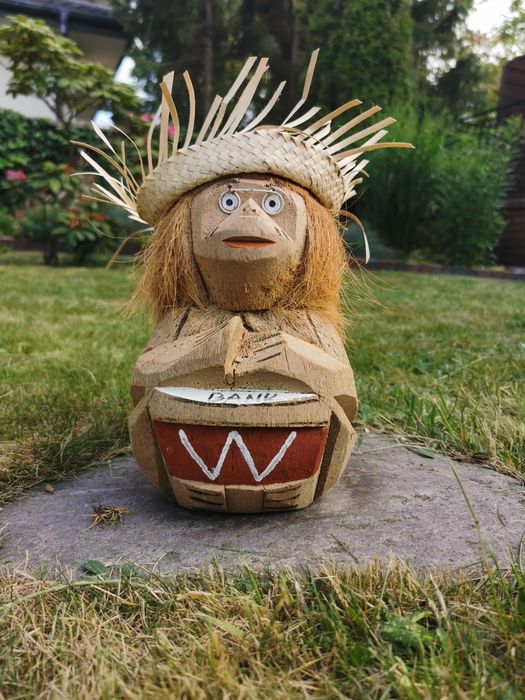 Skarbonka MAŁPKA z kokosa 26cm • Rękodzieło ozdoba figurka retro