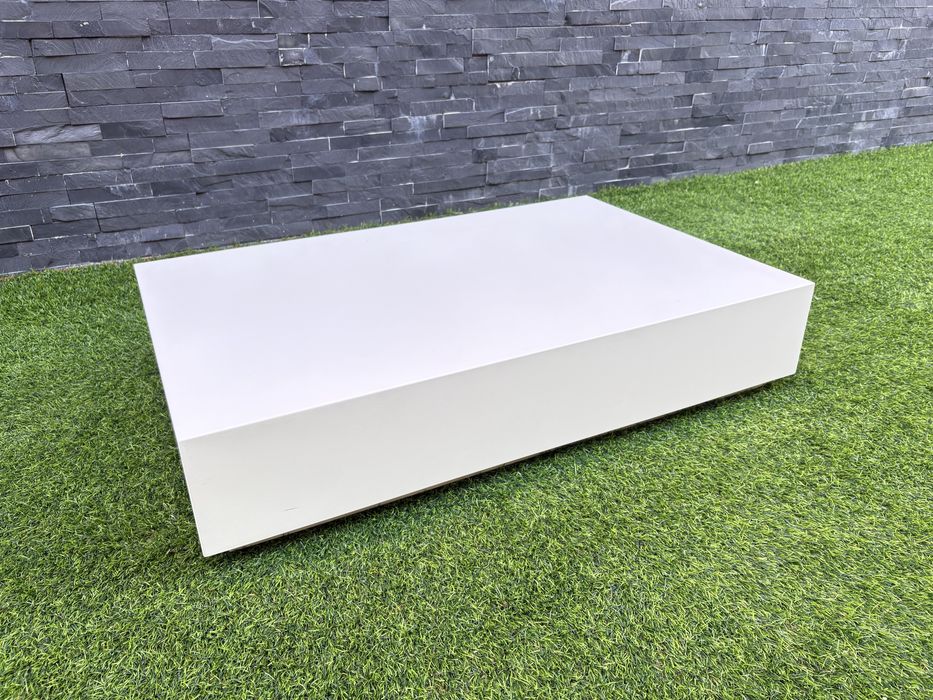 White Lacquered Coffee Table with Hidden Drawer