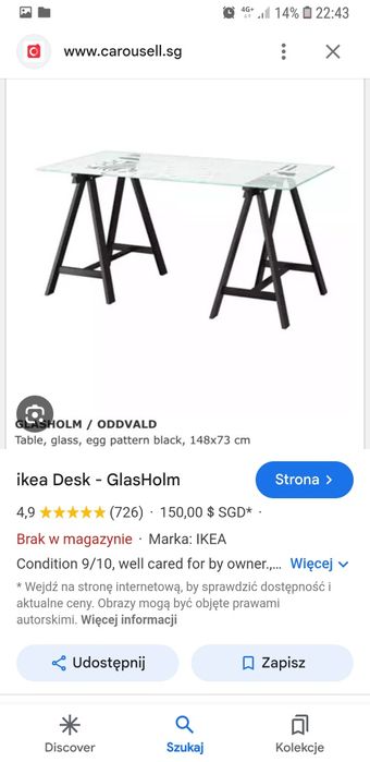 Biurko Ikea szklany blat