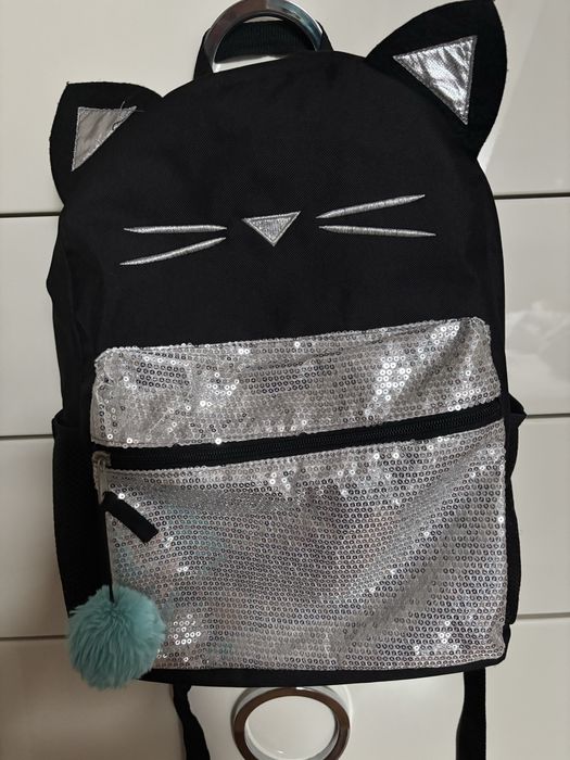Uroczy czarny plecak kot, cekiny