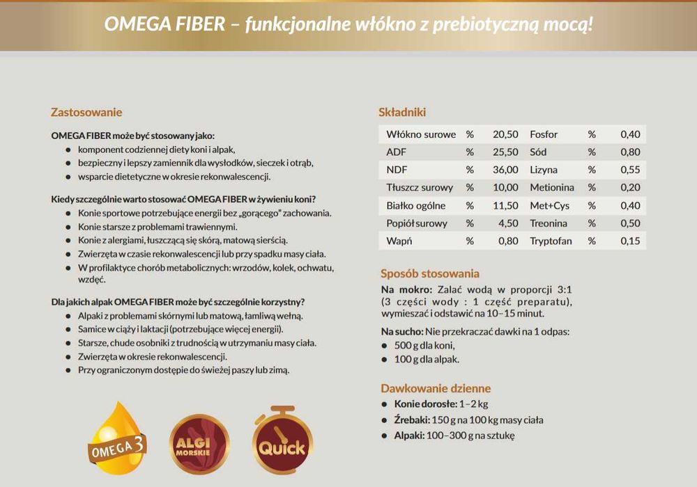Omega Fiber pasze włókno wysłodki dla konie