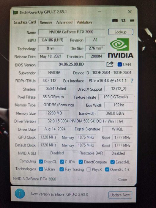 Топ игровая Видеокарта Palit RTX 3060 12GB