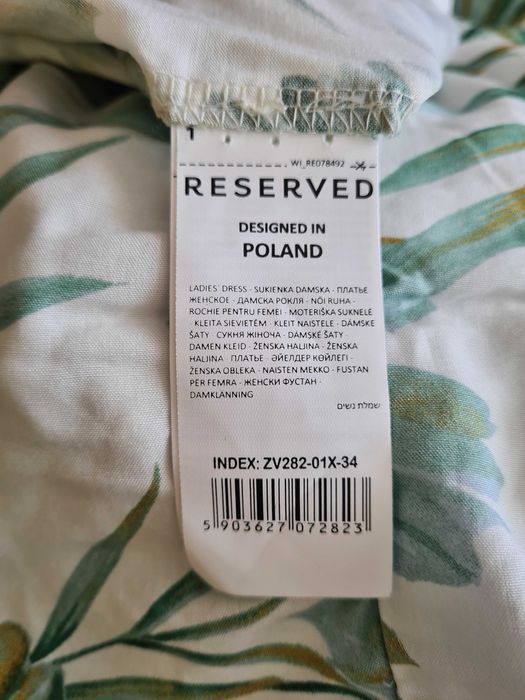 Sukienka długa maxi Reserved XS 34 monstery liście palmy nowa