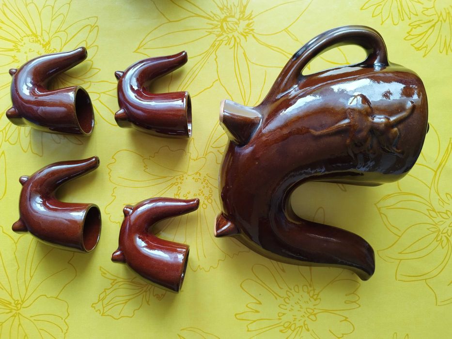 Dzbanek Karafka mleczniki zestaw Gliniane PRL