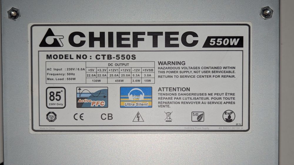 Блок живлення Chieftec CTB-550S 550W ATX12V