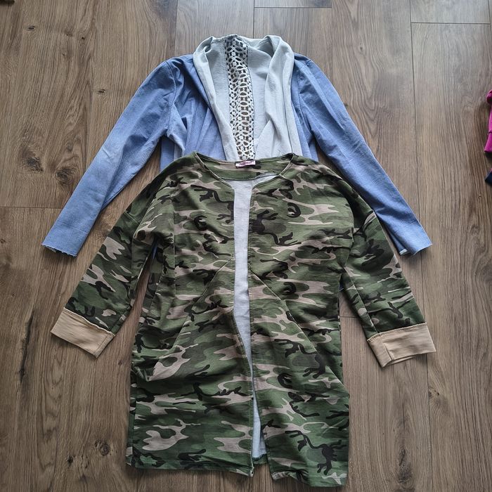 Dwa kardigany damskie narzutka moro koronka